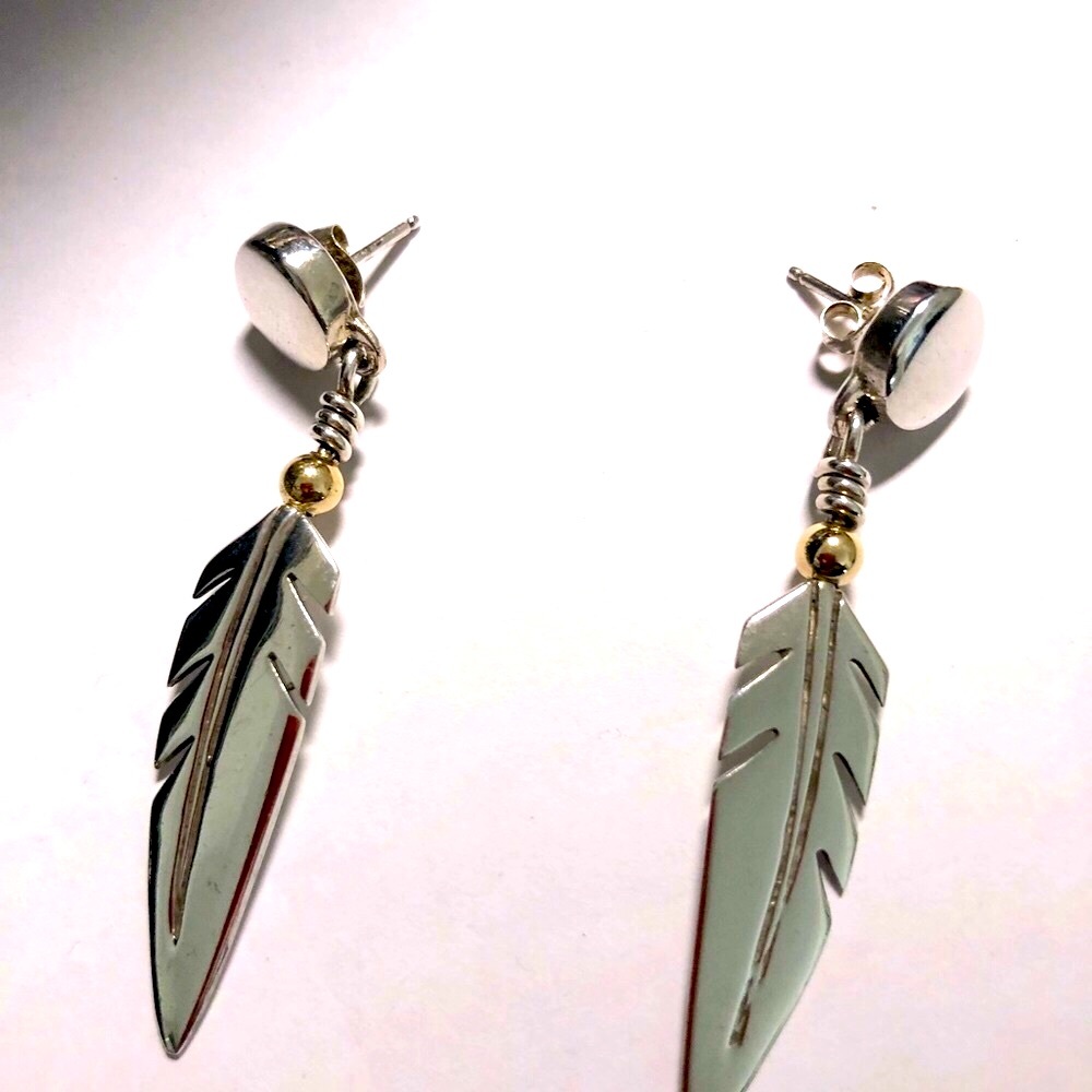 Feather Shaped Silver Earrings